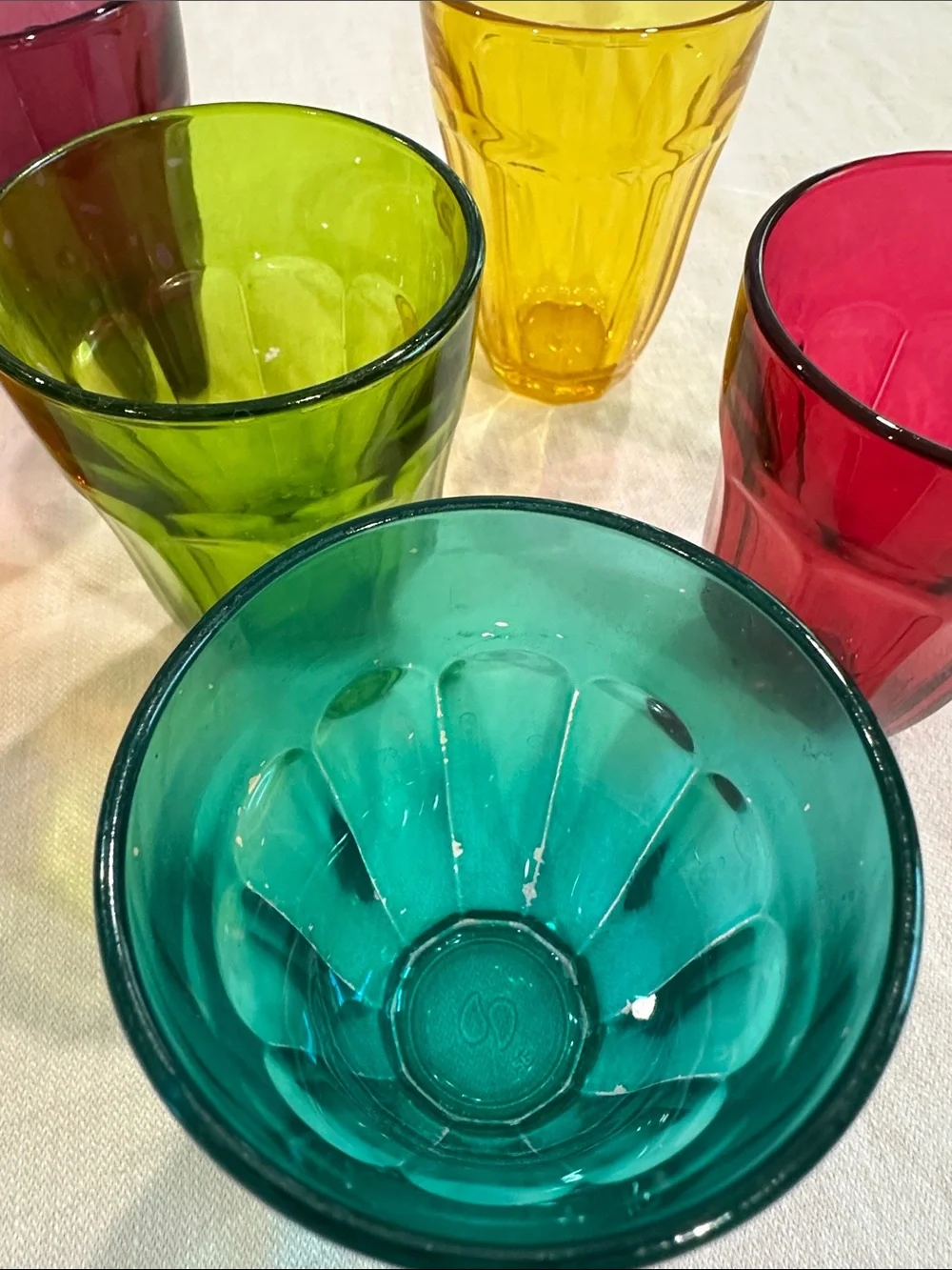 Set of 6 Vintage Multi Jewel Tone Color Pasabahce Palaks Glasses Cups Glass